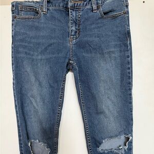 Free People Blue Skinny Jeans with Distressed Details